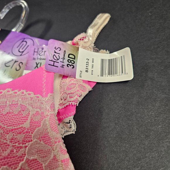 Hers by Herman 38D Pink/cream lacy Bra with with XL Pink/cream lacy panties - Picture 4 of 6